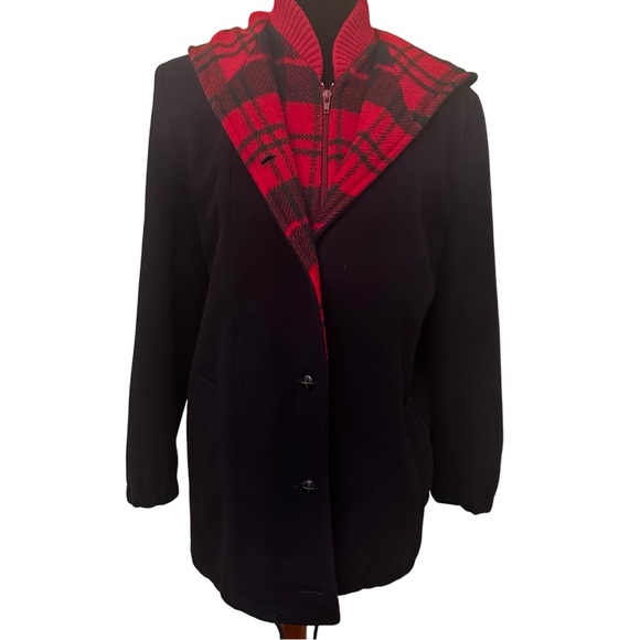 100% Merino Wool Navy and Red Preston and York Vintage Women's Coat Jacket - Picture 1 of 13